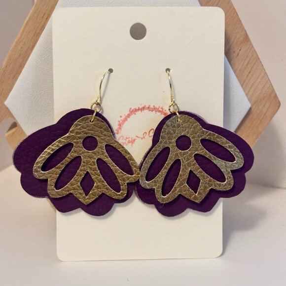 Faux Leather geometric shape earrings - Picture 2 of 2